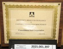 Plaque President's Award for Excellence in Customer Satisfaction Improvement 1991-01-16