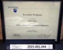 CR Executive Program certificate to Alan B. Butler, May 14-26, 1989